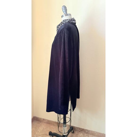 Anthony Mark Hankins Black Blouse 2X Leopard Collar Button Down - Picture 6 of 8